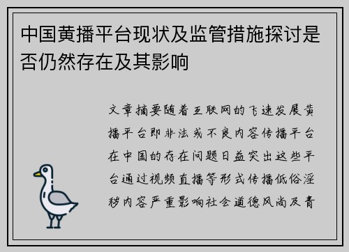 中国黄播平台现状及监管措施探讨是否仍然存在及其影响